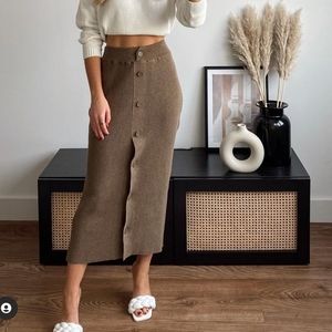 NU-IN Brown Knit Midi Skirt